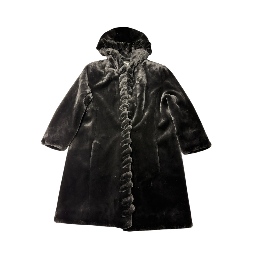 Marvin Richards Black Hooded Faux Fur Coat Full Length Women's Size S